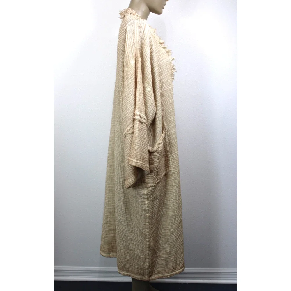 IKIKIZ Kimono Duster Women's OS Crinkle Cotton Cardigan Robe Tribal Missing Belt
